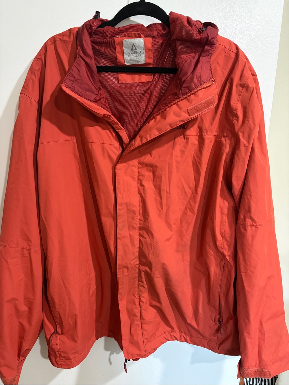 Ascend Men's Orange-Red Hooded Rain Jacket
